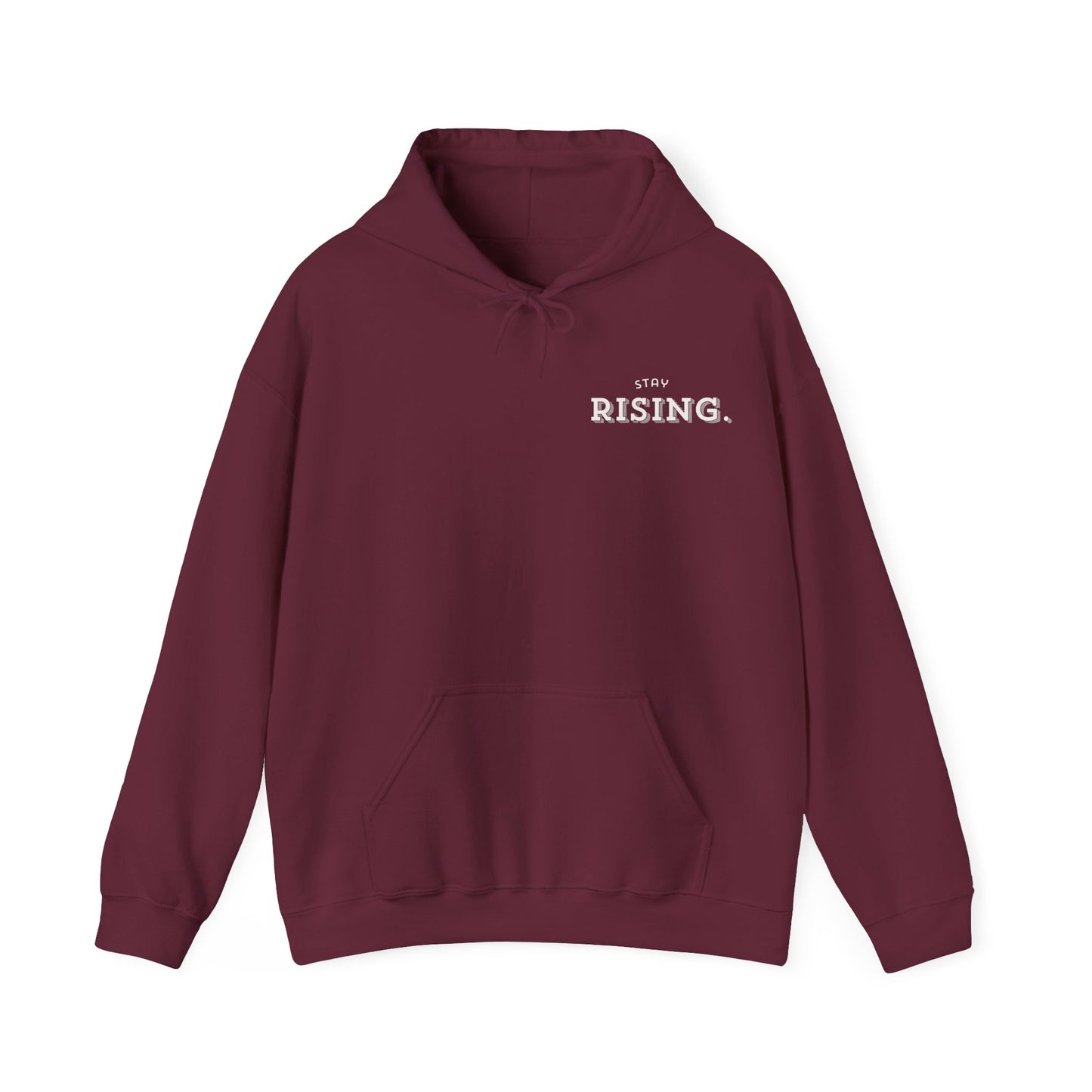 Stay Rising Hoodie — Inspirational Black Pullover with "Stay Rising" Text