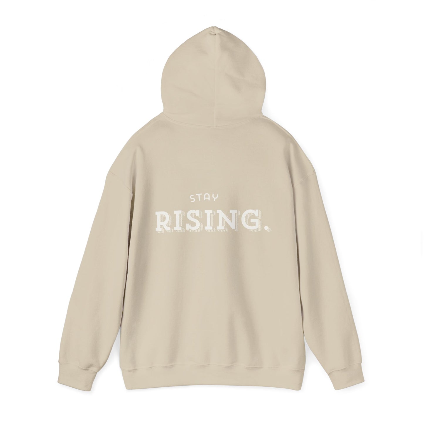Stay Rising Hoodie — Inspirational Black Pullover with "Stay Rising" Text
