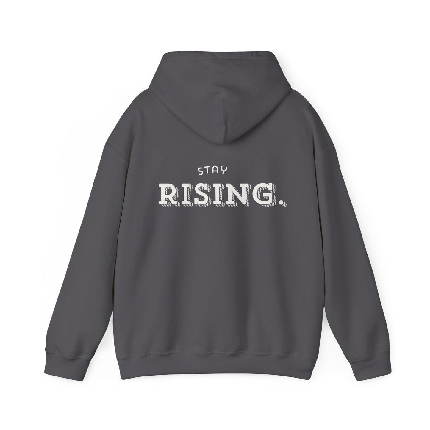 Stay Rising Hoodie — Inspirational Black Pullover with "Stay Rising" Text
