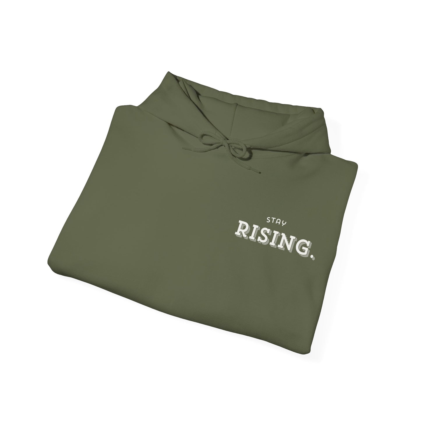 Stay Rising Hoodie — Inspirational Black Pullover with "Stay Rising" Text