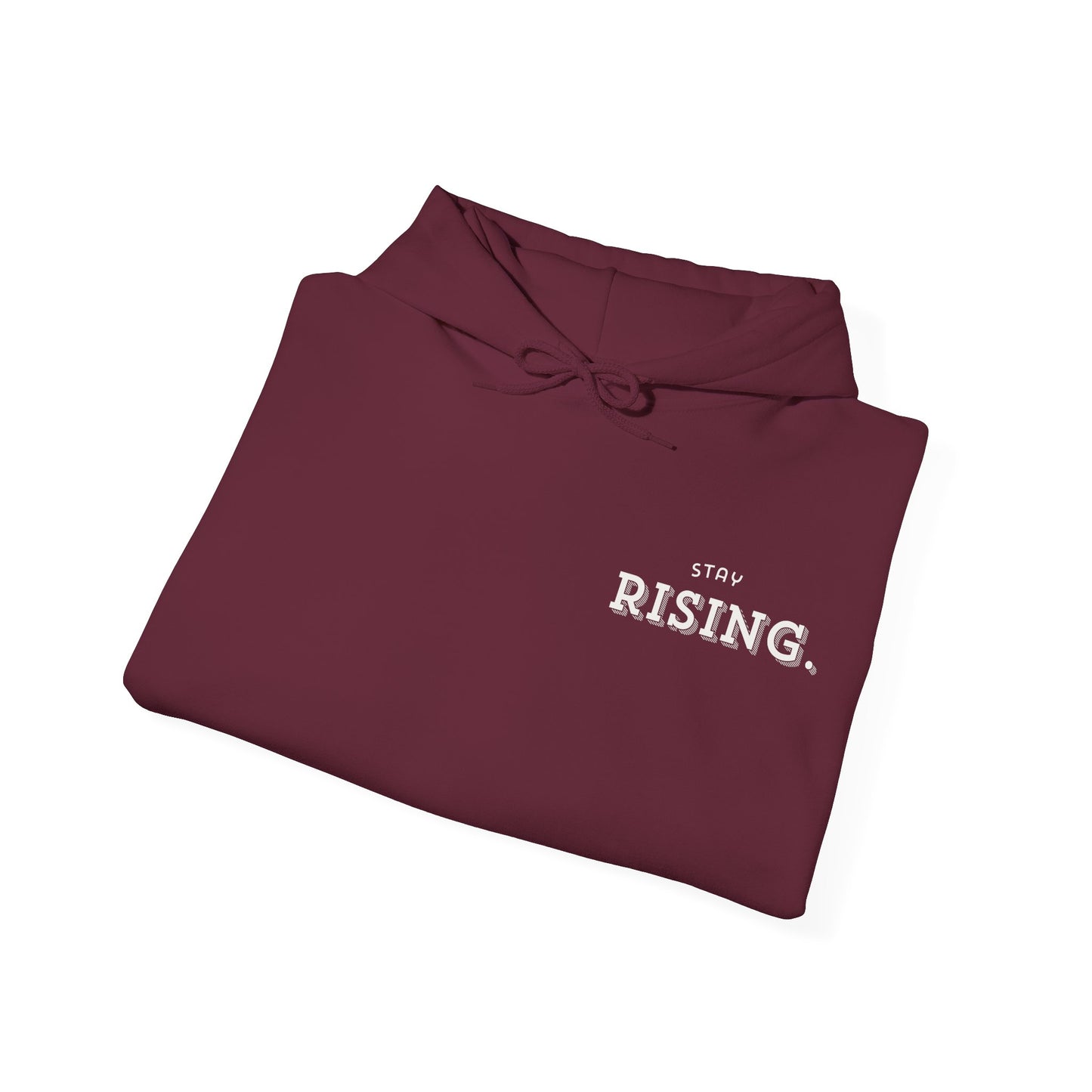 Stay Rising Hoodie — Inspirational Black Pullover with "Stay Rising" Text