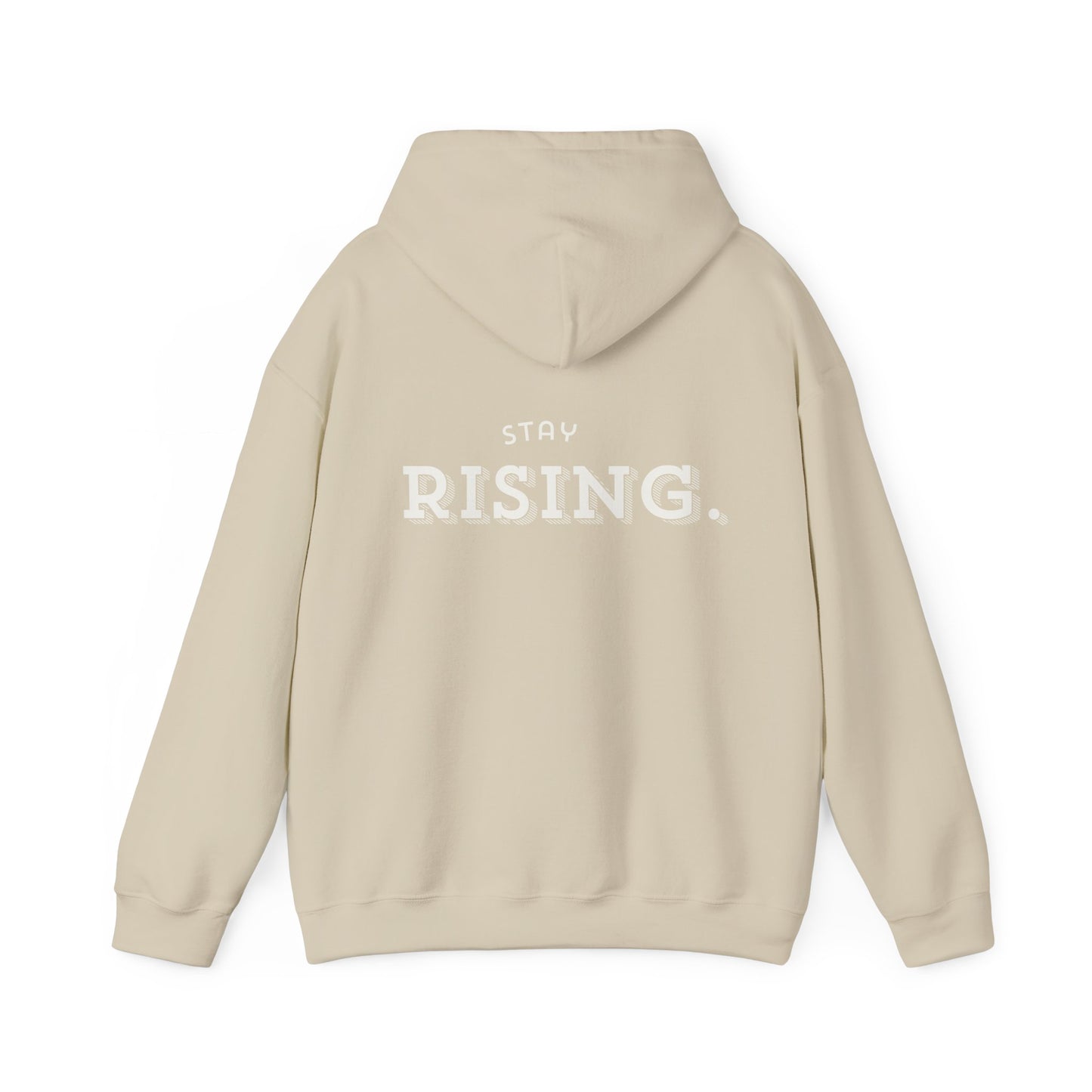 Stay Rising Hoodie — Inspirational Black Pullover with "Stay Rising" Text