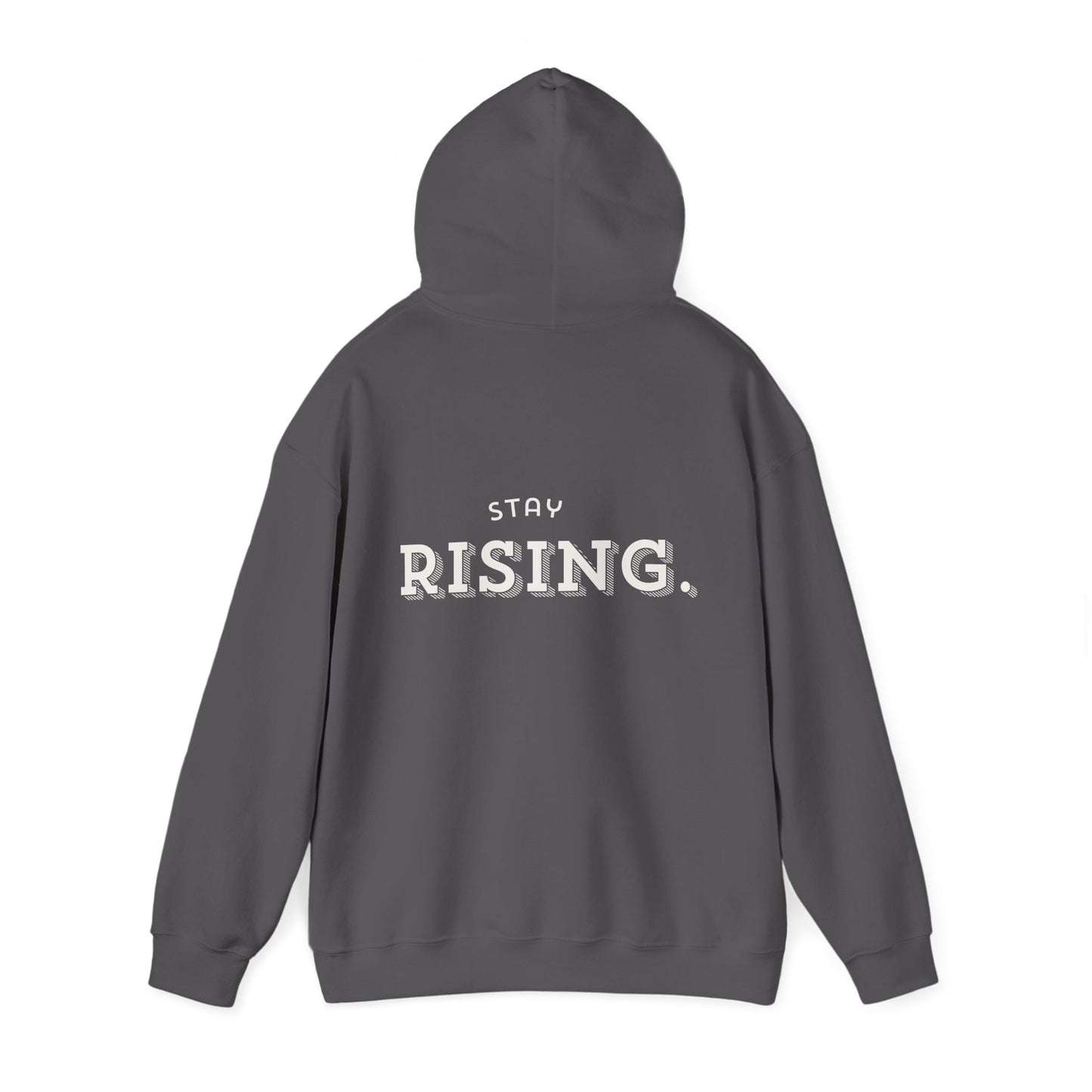 Stay Rising Hoodie — Inspirational Black Pullover with "Stay Rising" Text