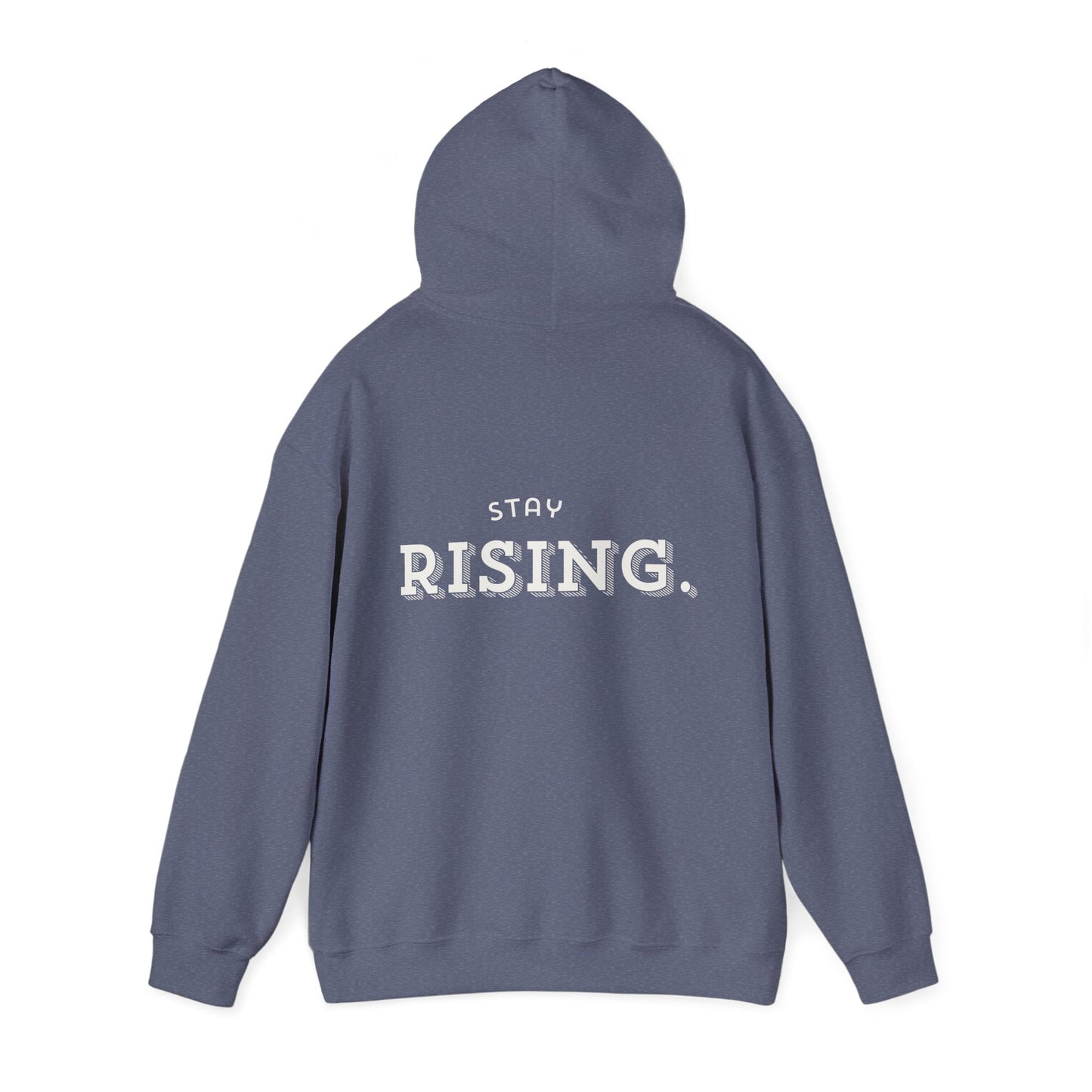 Stay Rising Hoodie — Inspirational Black Pullover with "Stay Rising" Text