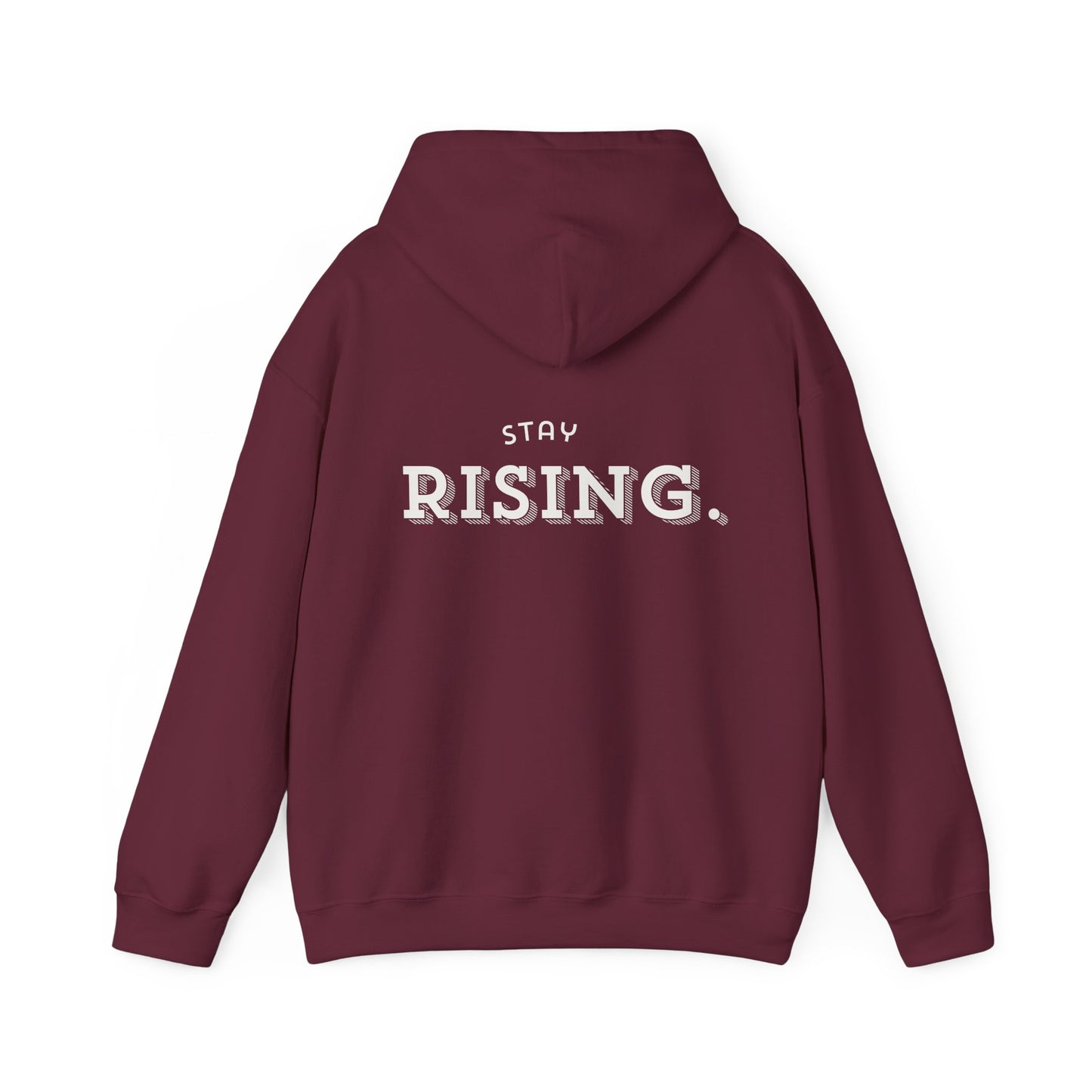 Stay Rising Hoodie — Inspirational Black Pullover with "Stay Rising" Text