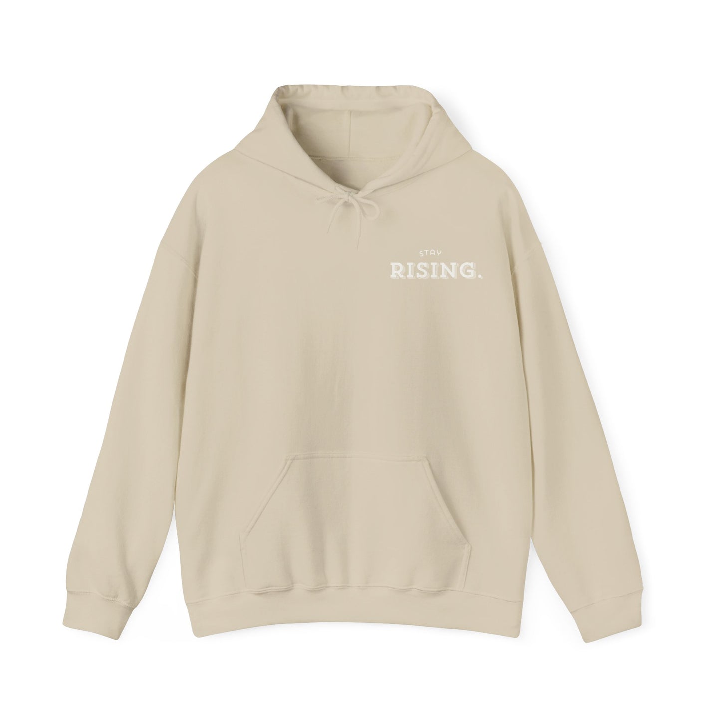 Stay Rising Hoodie — Inspirational Black Pullover with "Stay Rising" Text